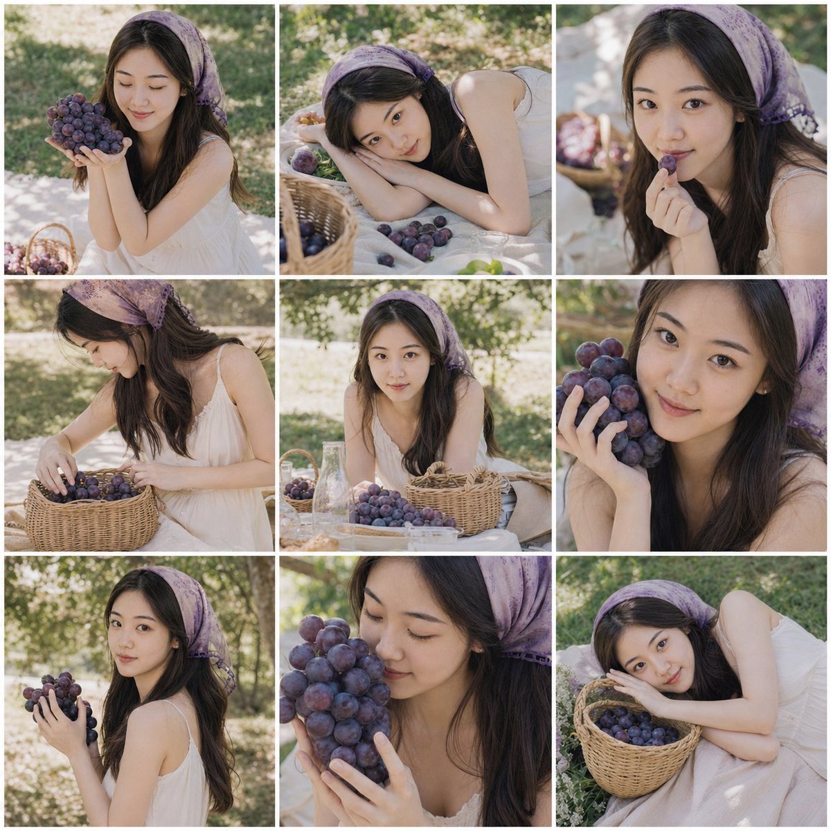 Summer Grape Girl 3x3 Grid Portrait - AI image template preview