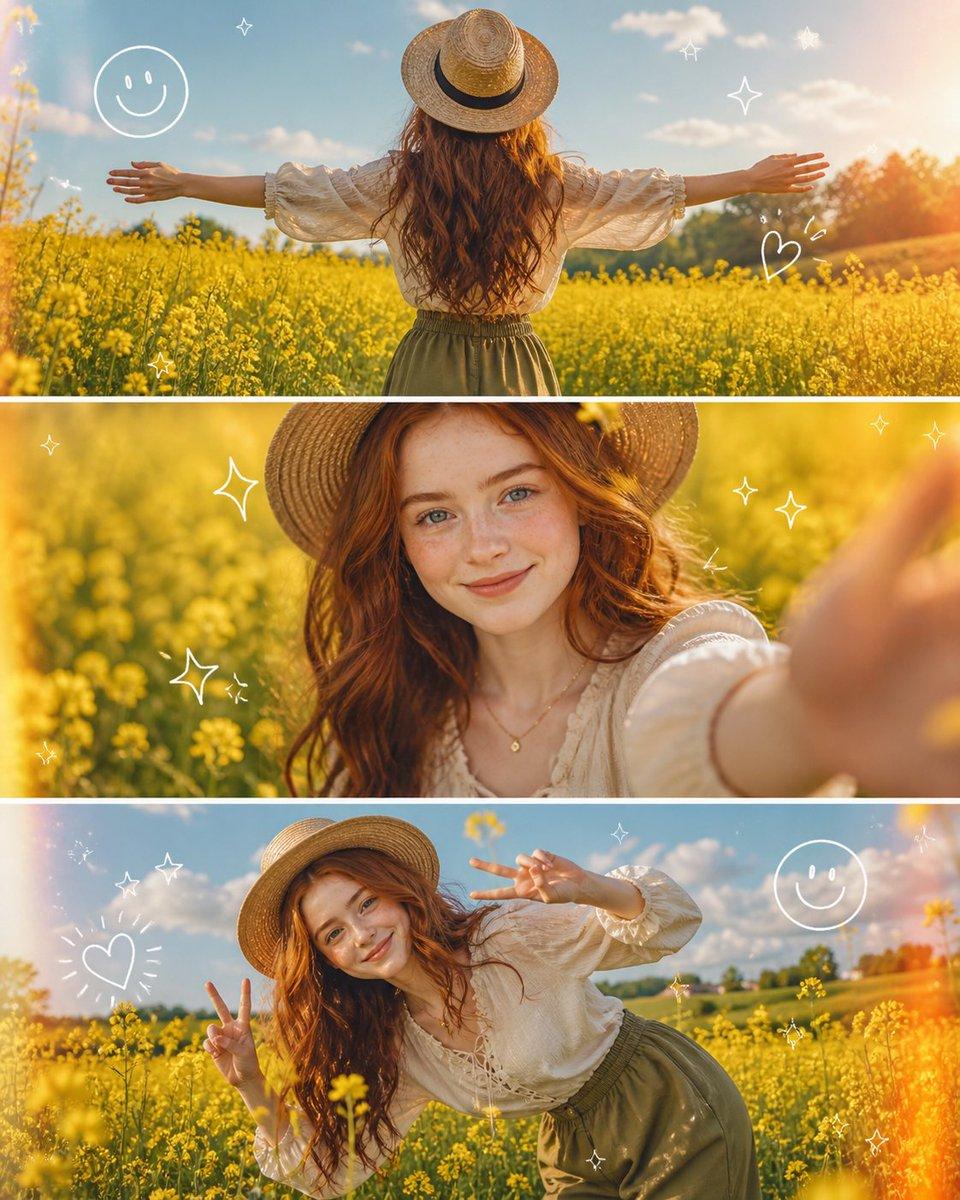 Editorial Fashion Flower Field Collage - AI image template preview