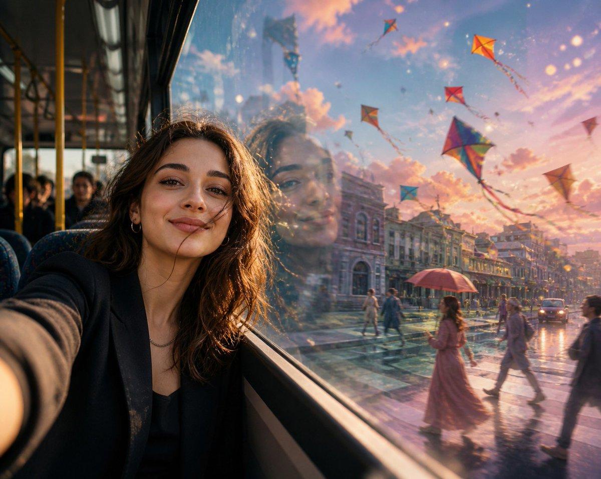 Surreal Bus Window Selfie - AI image template preview