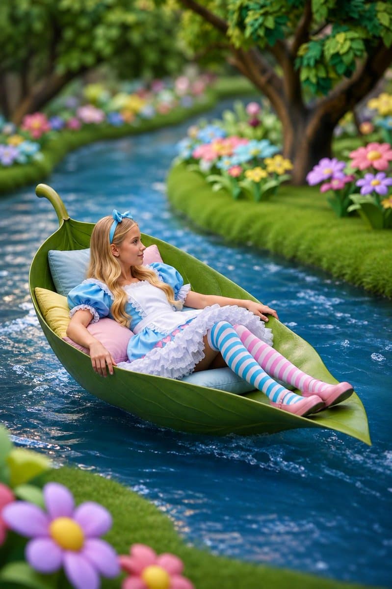Alice-Inspired Leaf Boat Fantasy - AI image template preview