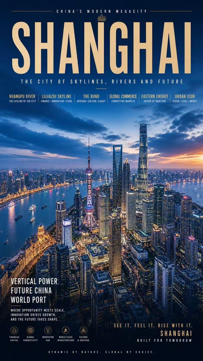 Shanghai Megacity Night Poster - AI image template preview