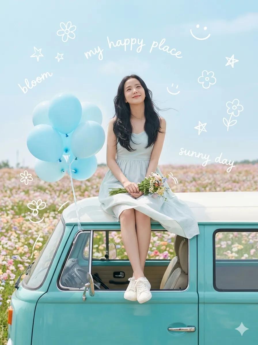 Dreamy Van Rooftop Flower Field - AI image template preview