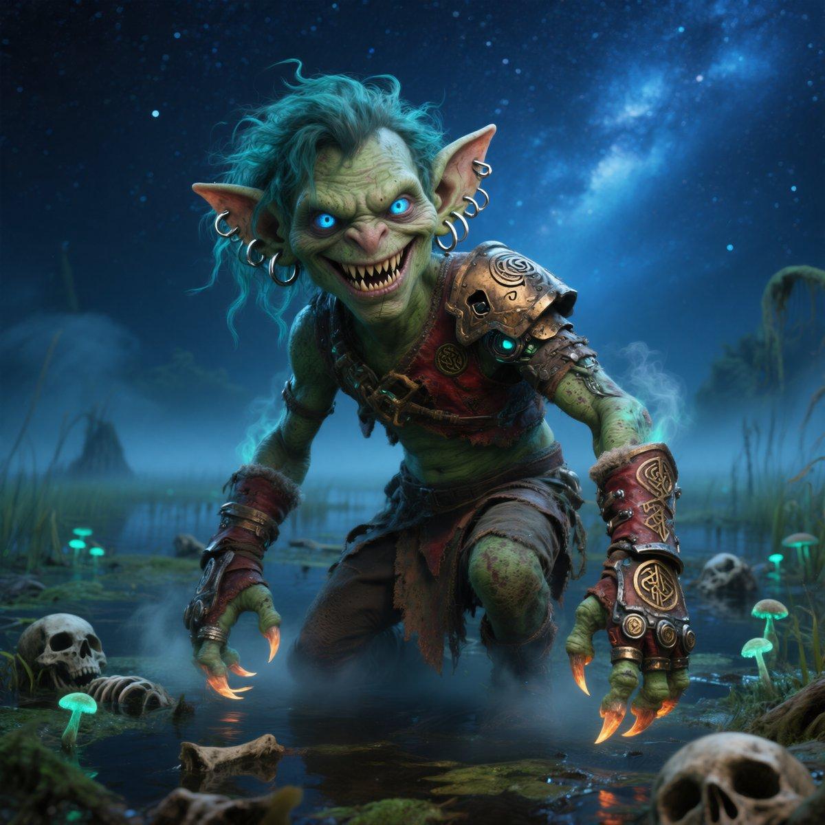 Moonlit Swamp Goblin Warrior - AI image template preview