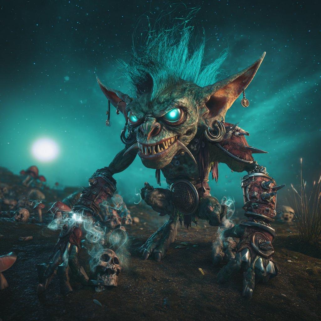 Cinematic Teal Goblin Warrior - AI image template preview