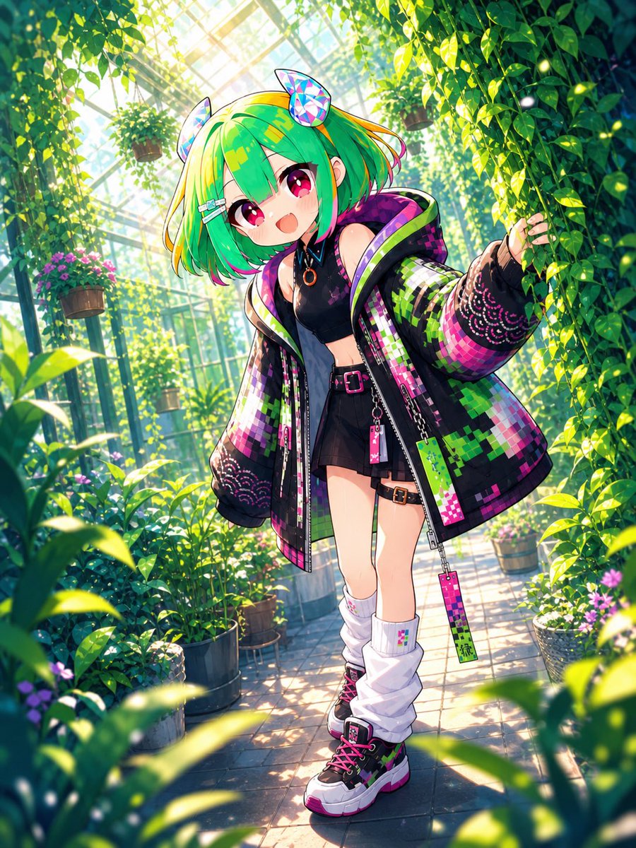 Greenhouse Cyber Streetwear Anime Girl - AI image template preview