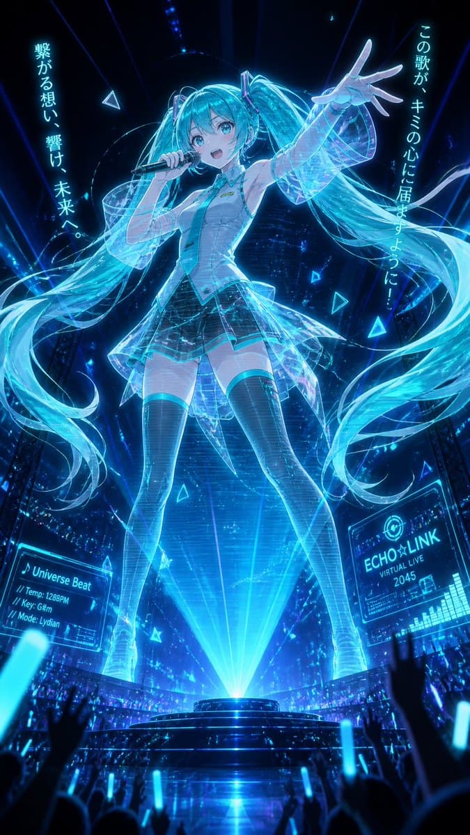 Holographic Miku Cyber Concert - AI image template preview