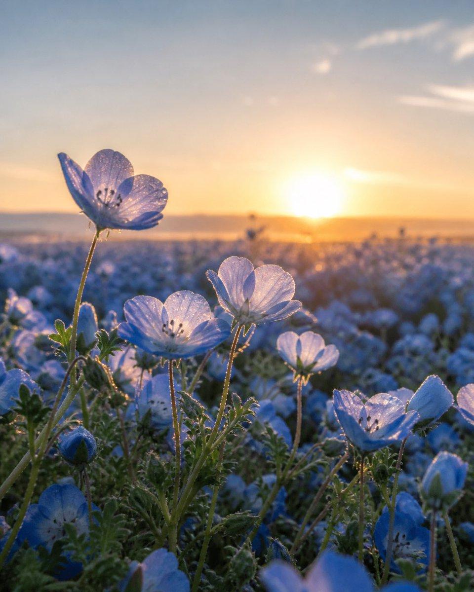 Dewy Nemophila Sunrise Macro - AI image template preview