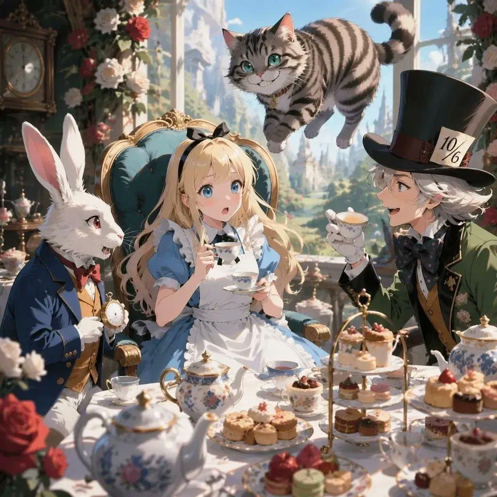 Anime Alice Wonderland Tea Party - AI image template preview