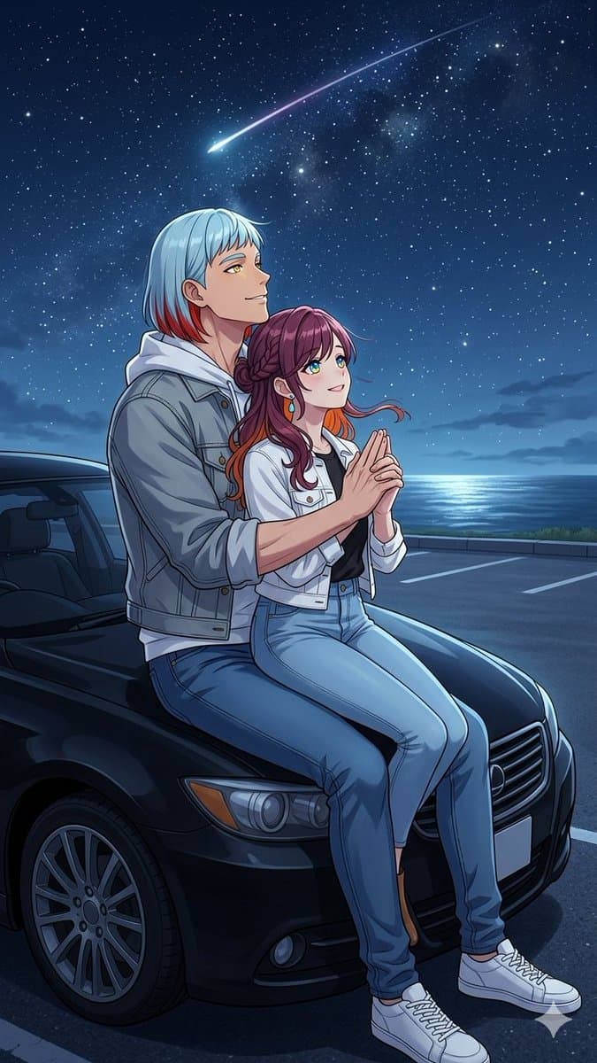 Anime Couple Under Shooting Star - AI image template preview