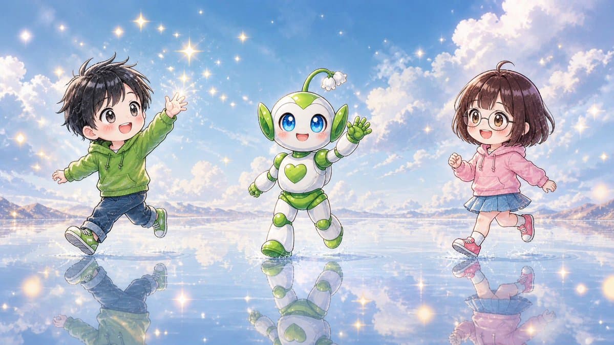 Chibi Friends on Sparkling Water - AI image template preview