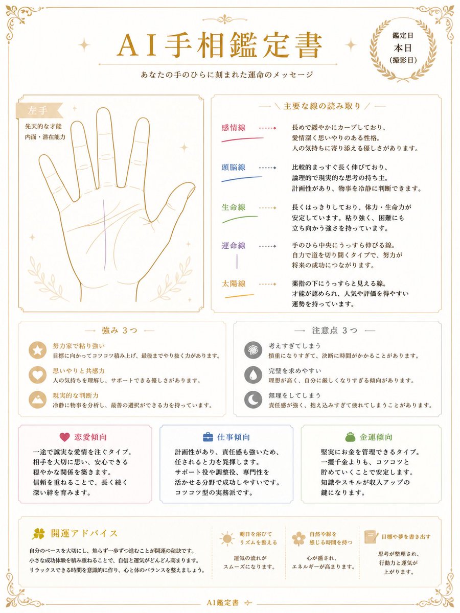 Japanese AI Palm Reading Certificate - AI image template preview