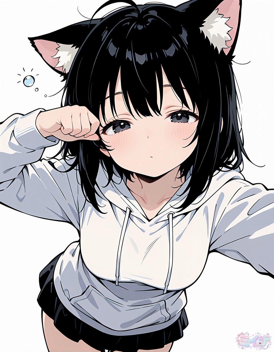 Sleepy Cat-Eared Anime Girl - AI image template preview