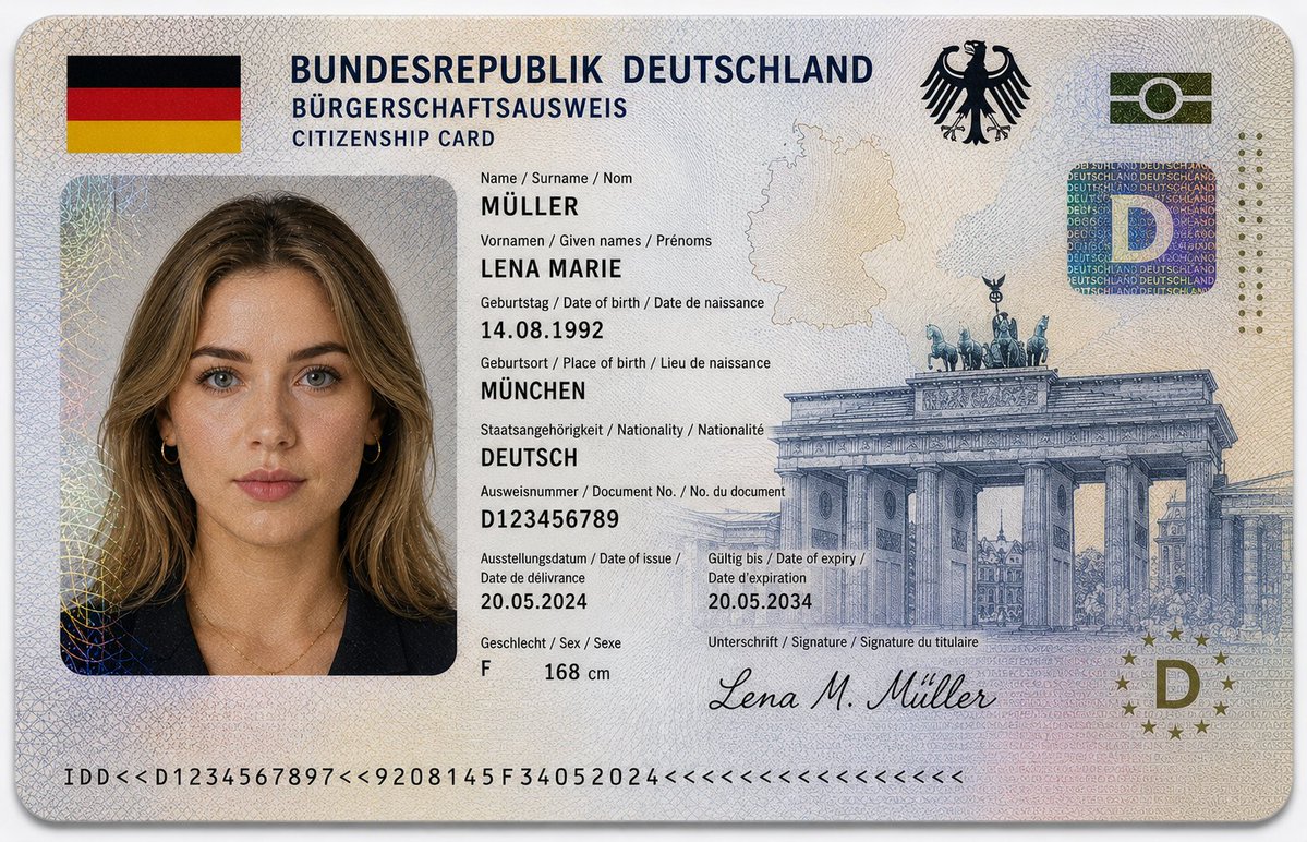 German Citizenship Identity Card Mockup - AI image template preview