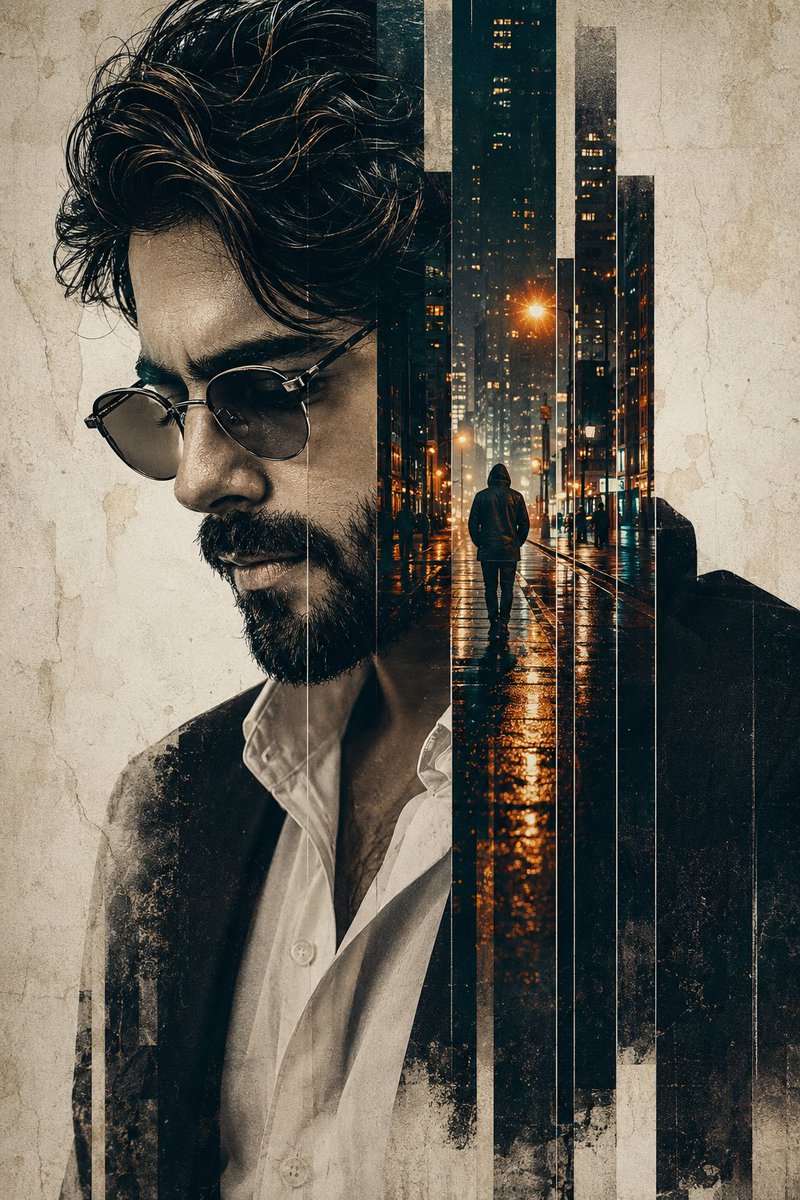 Double Exposure Pensive Portrait - AI image template preview