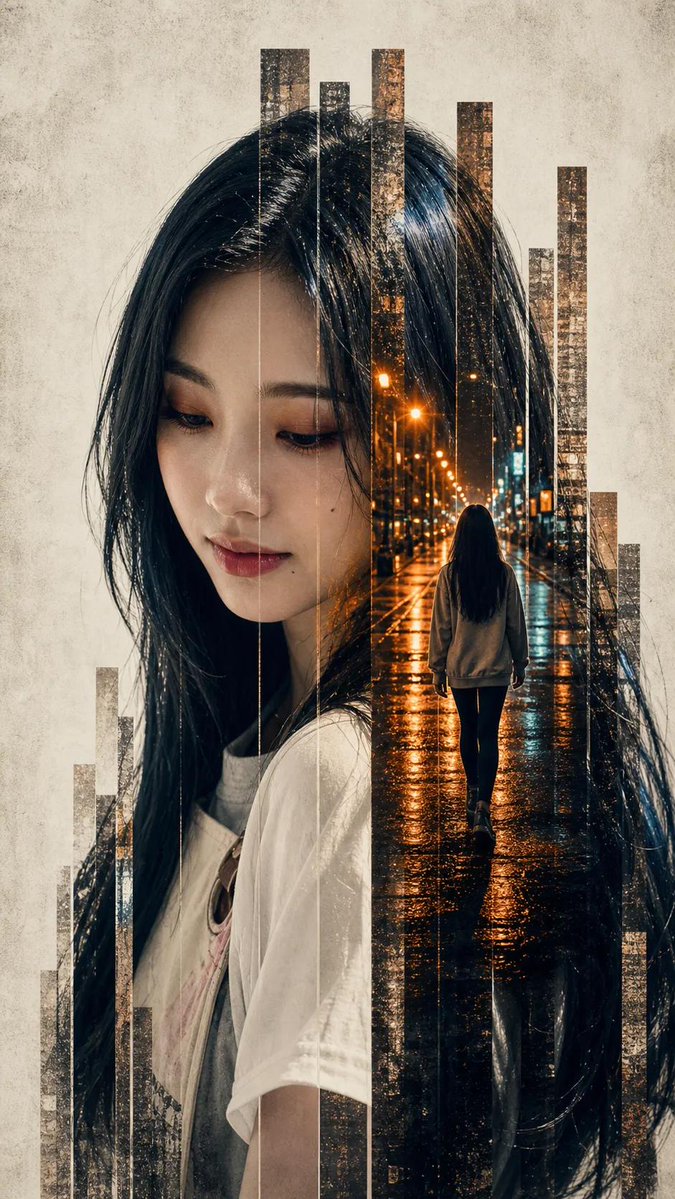 Vertical Slice Double Exposure Woman - AI image template preview