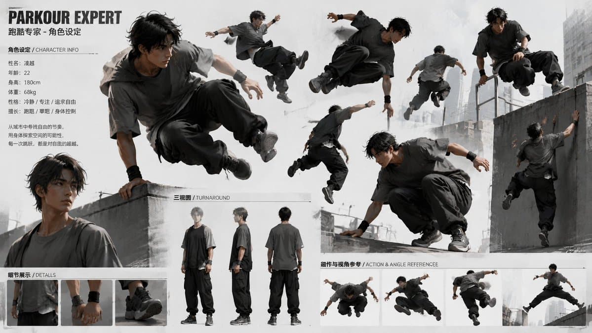 Parkour Character Montage Page - AI image template preview