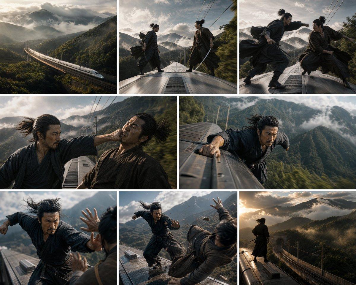 Bullet Train Rooftop Fight Storyboard - AI image template preview