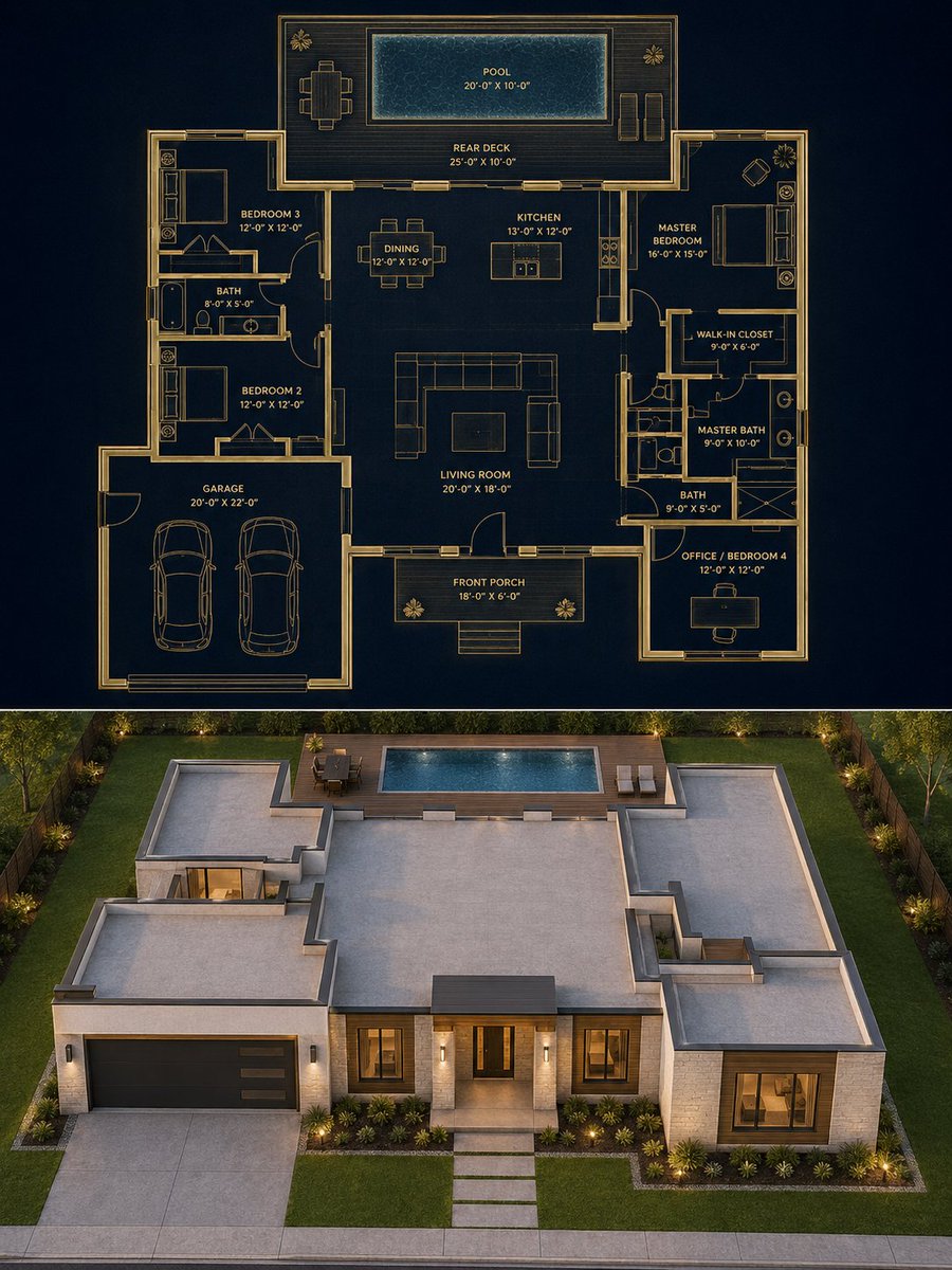 Split Blueprint and Modern House Render - AI image template preview