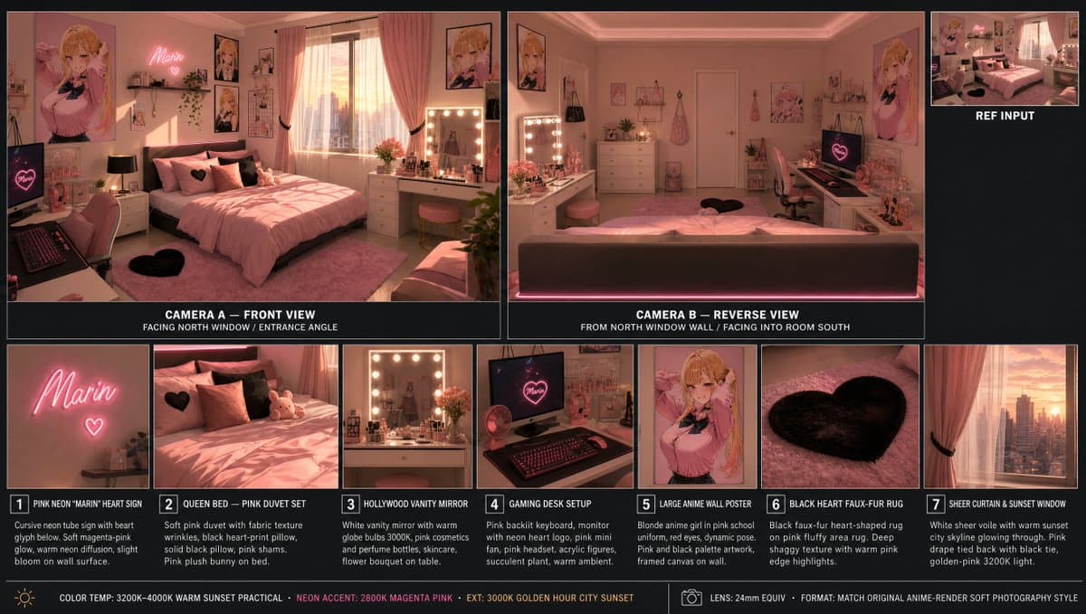 Pink Anime Bedroom Spatial Board - AI image template preview