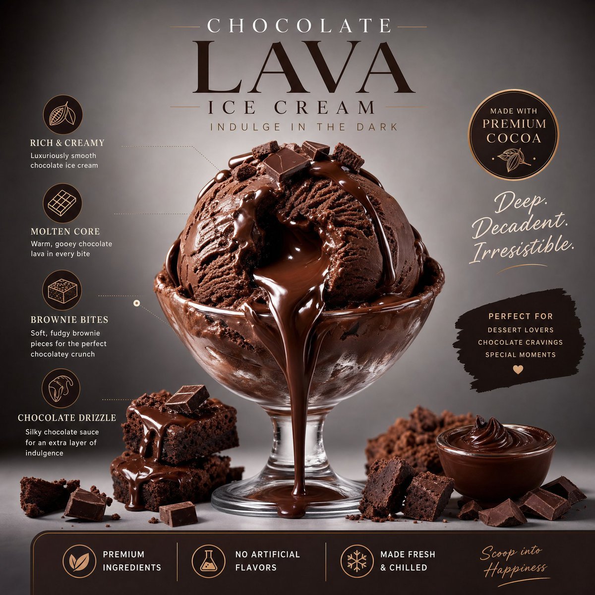 Luxury Chocolate Lava Ice Cream Ad - AI image template preview
