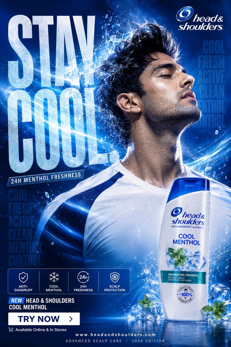 Cool Menthol Shampoo Ad - AI image template preview