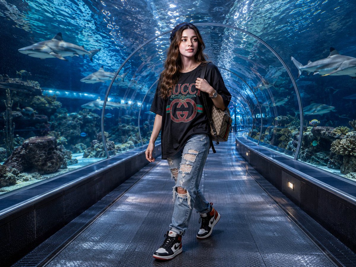 Luxury Streetwear Shark Tunnel Portrait - AI image template preview