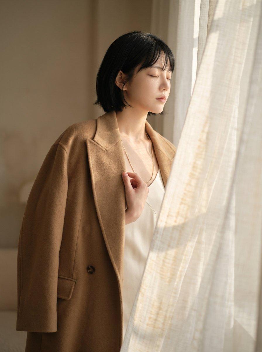 Quiet Luxury Camel Coat Portrait - AI image template preview