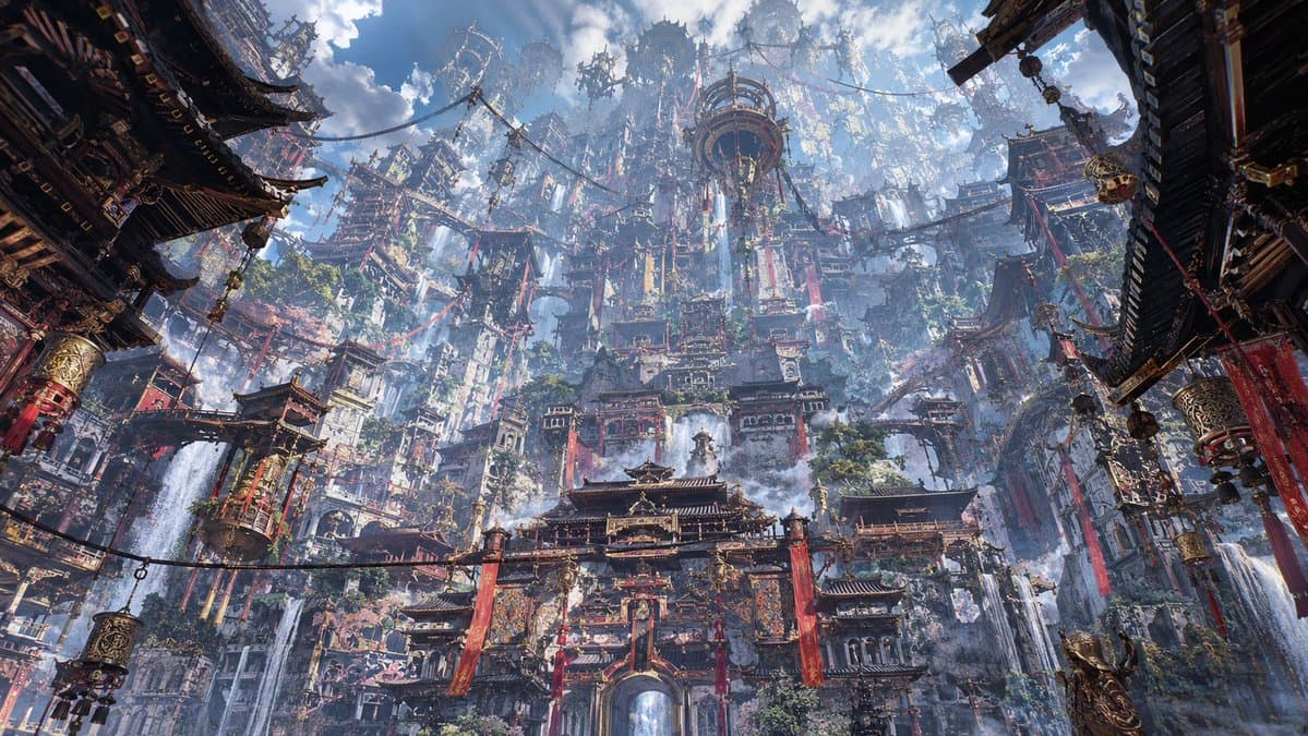 Maximalist Sky Temple City - AI image template preview