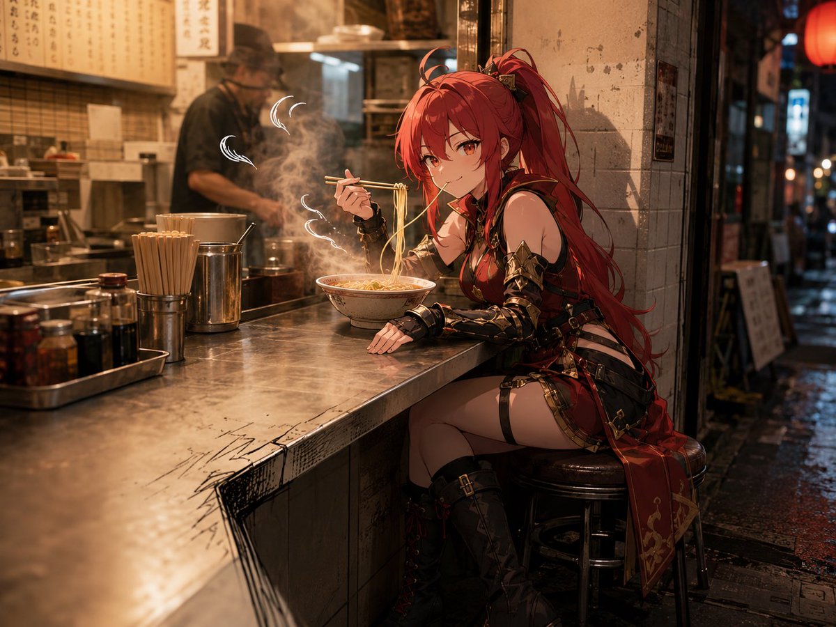 Anime Warrior Eating Ramen - AI image template preview