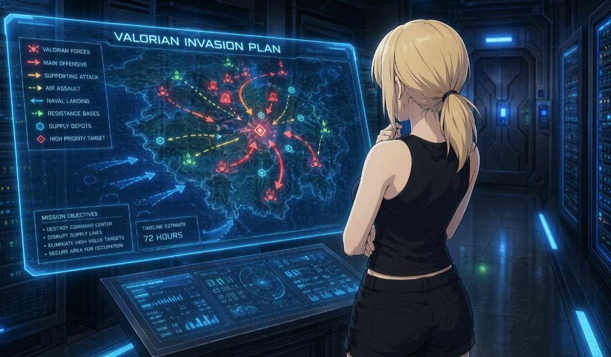 Anime Sci-Fi Invasion Strategy Room - AI image template preview