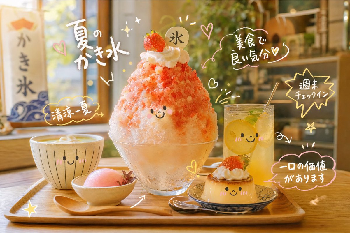 Cute Doodle Japanese Café Dessert Photo - AI image template preview