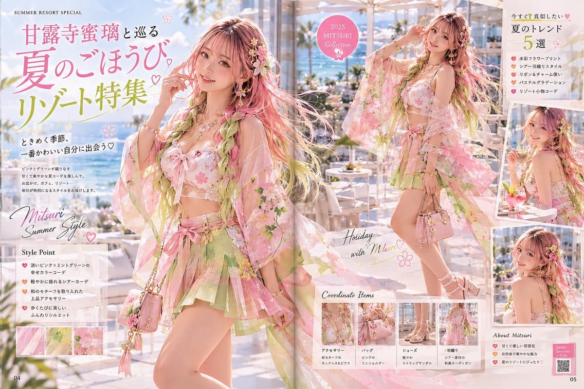 Mitsuri Summer Resort Magazine Spread - AI image template preview