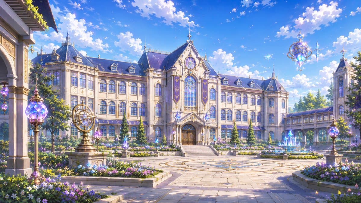 Magical Alchemy Academy Courtyard - AI image template preview