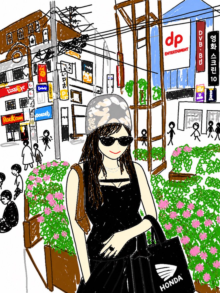 Cute Hand-Drawn Korean Street Portrait - AI image template preview