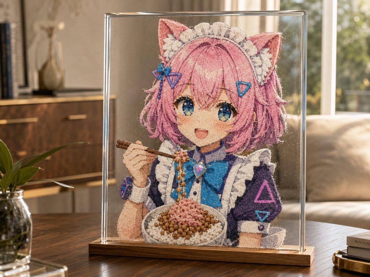 Cat-Eared Maid Sand Art Display - AI image template preview