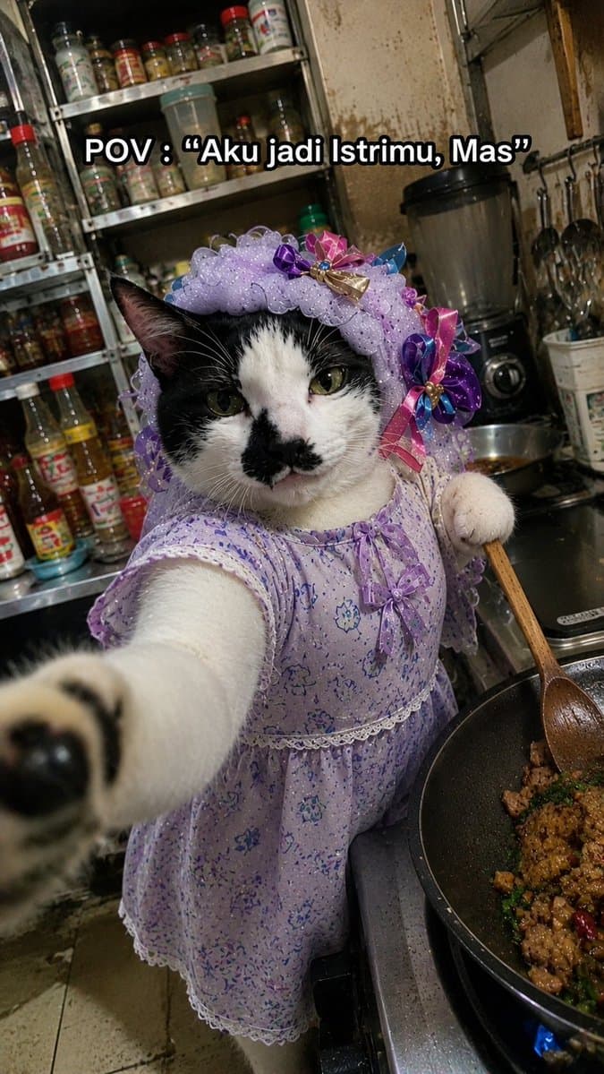 Cat Wife Cooking Meme Photo - AI image template preview