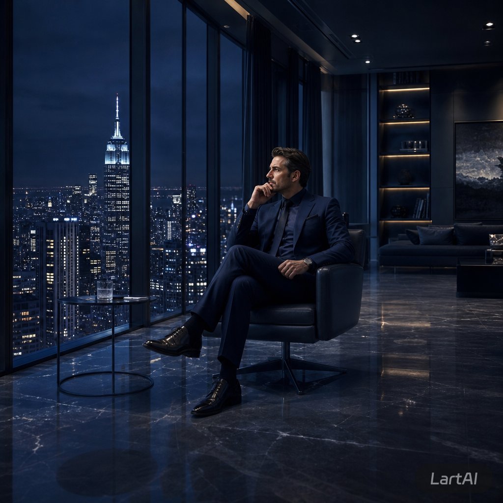 Luxury Penthouse Executive at Night - AI image template preview