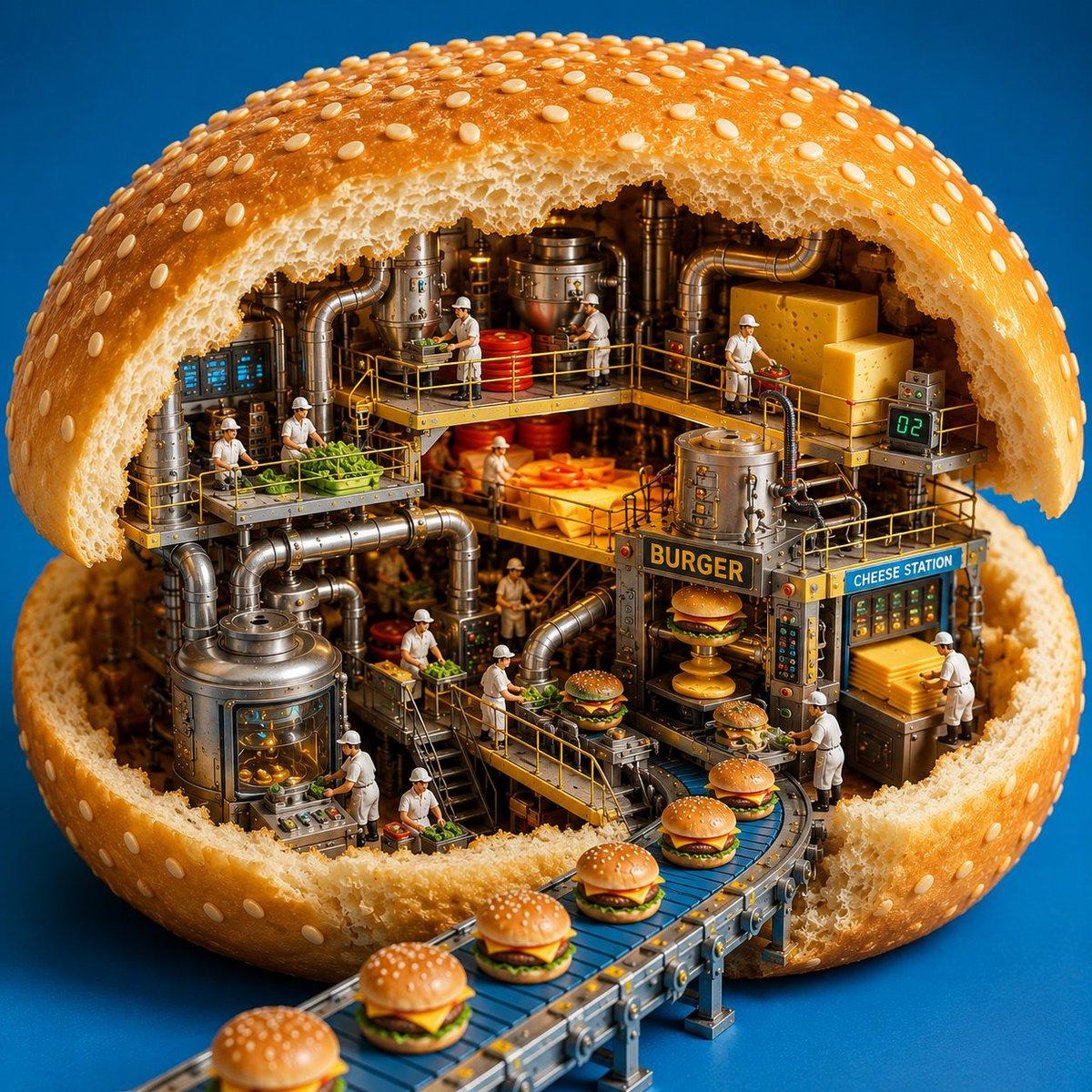 Miniature Burger Factory Render - AI image template preview