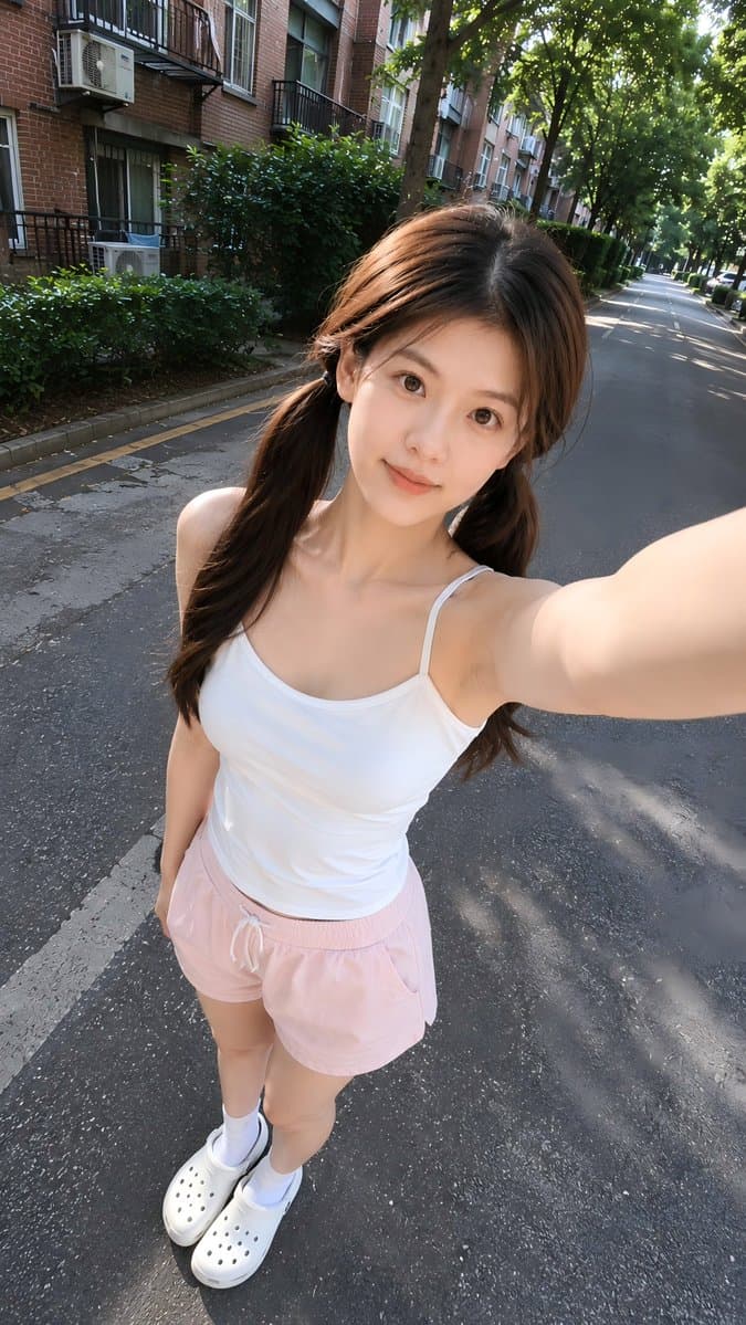 High-Angle Summer Street Selfie - AI image template preview