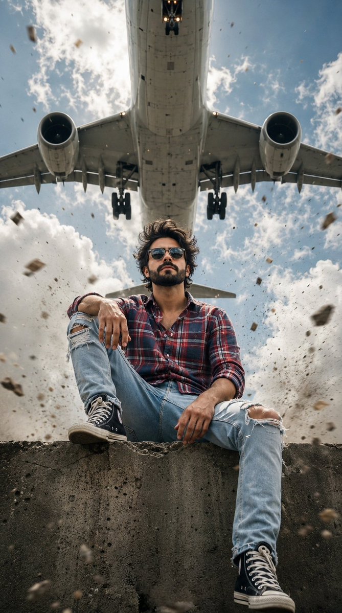 Extreme Low Angle Airplane Portrait - AI image template preview