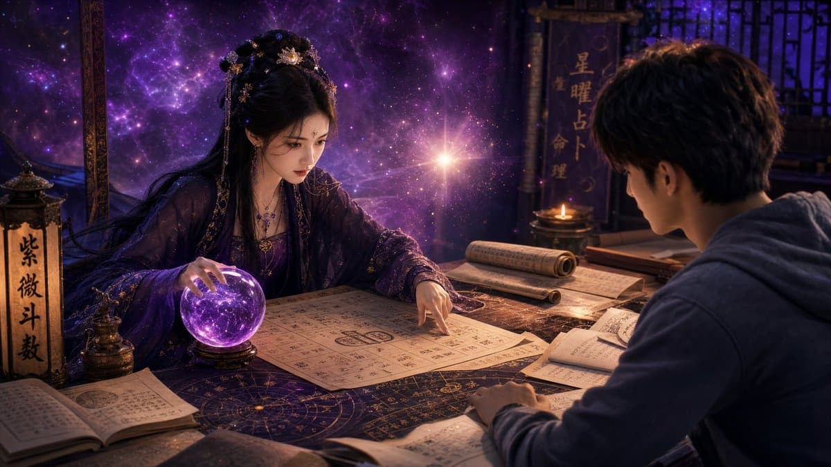 Mystic Fortune Telling Duo Scene - AI image template preview