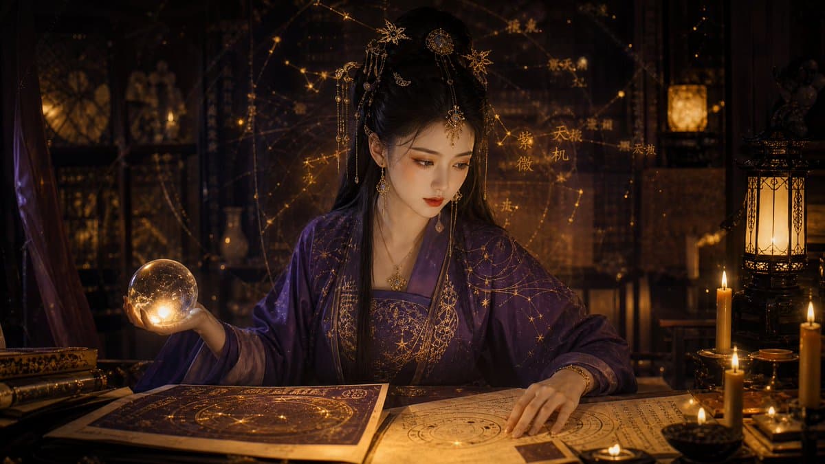 Classical Candlelight Hanfu Diviner - AI image template preview