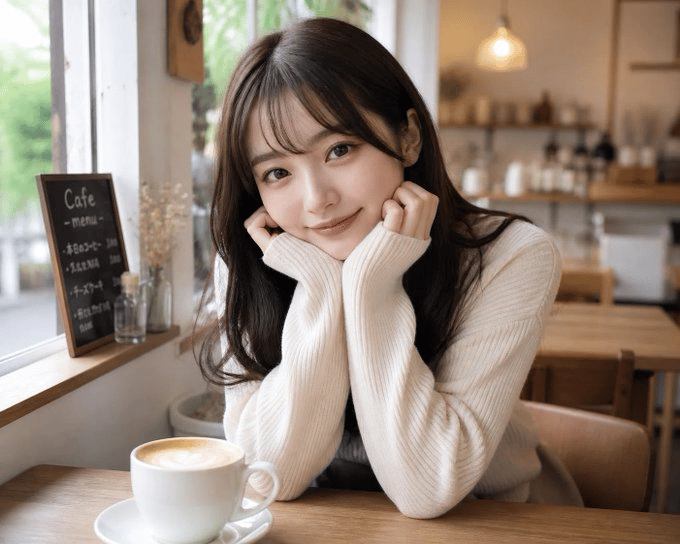 Japanese Woman in Cafe - AI image template preview