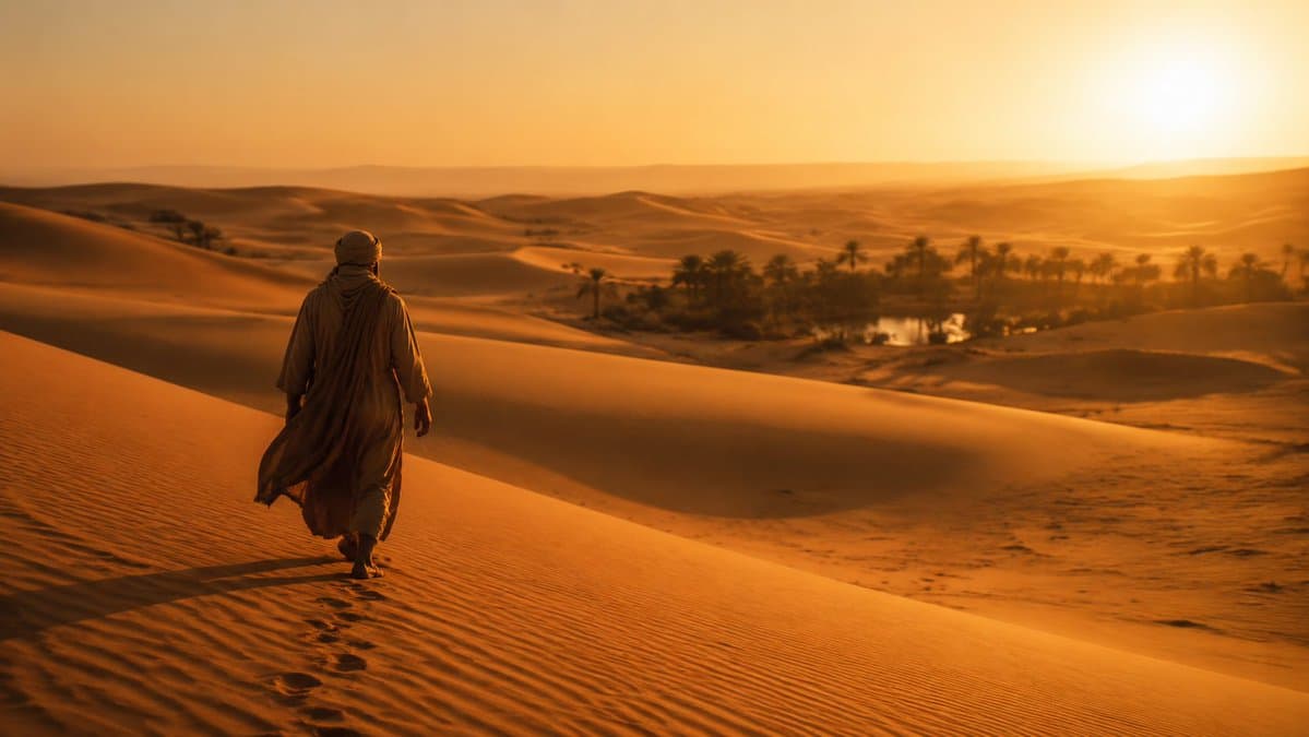 Cinematic Desert Nomad at Sunset - AI image template preview