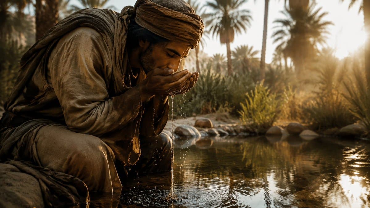Cinematic Desert Oasis Traveler - AI image template preview