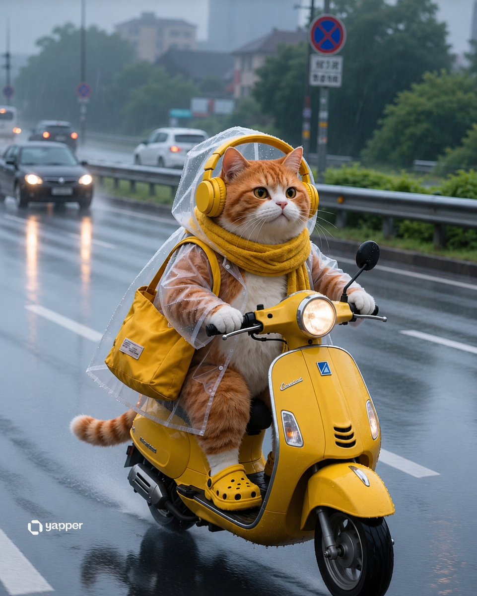 Rainy Tabby Scooter Ride - AI image template preview