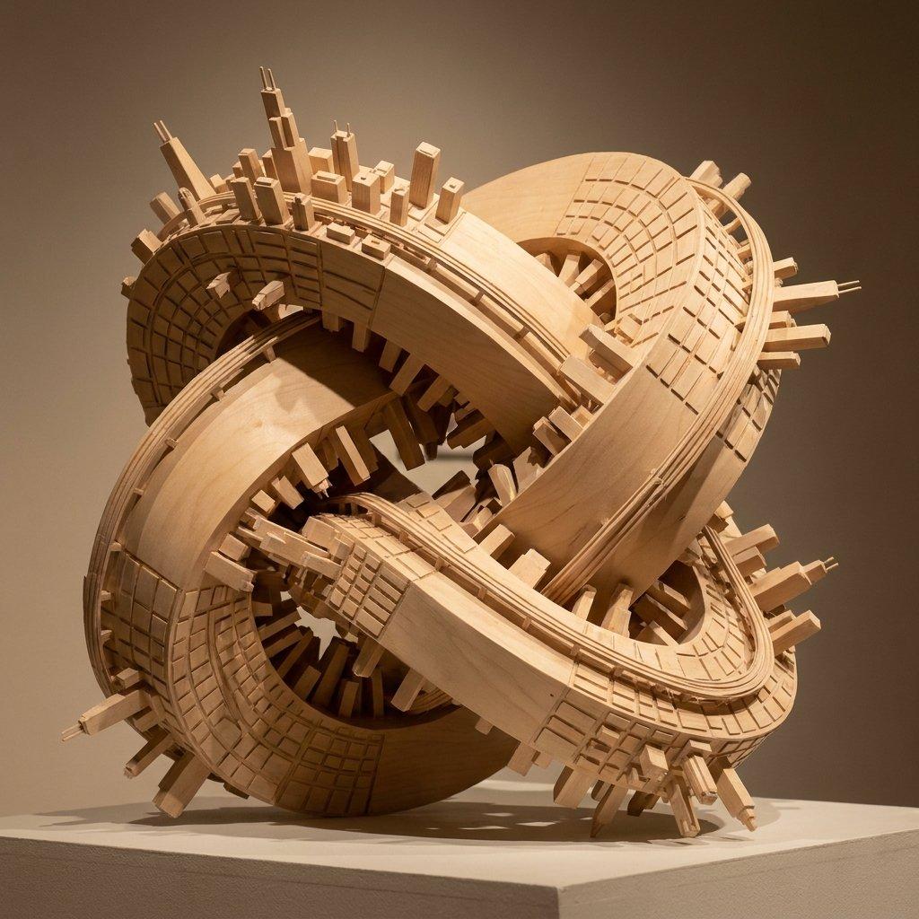 Wooden Impossible City Knot - AI image template preview
