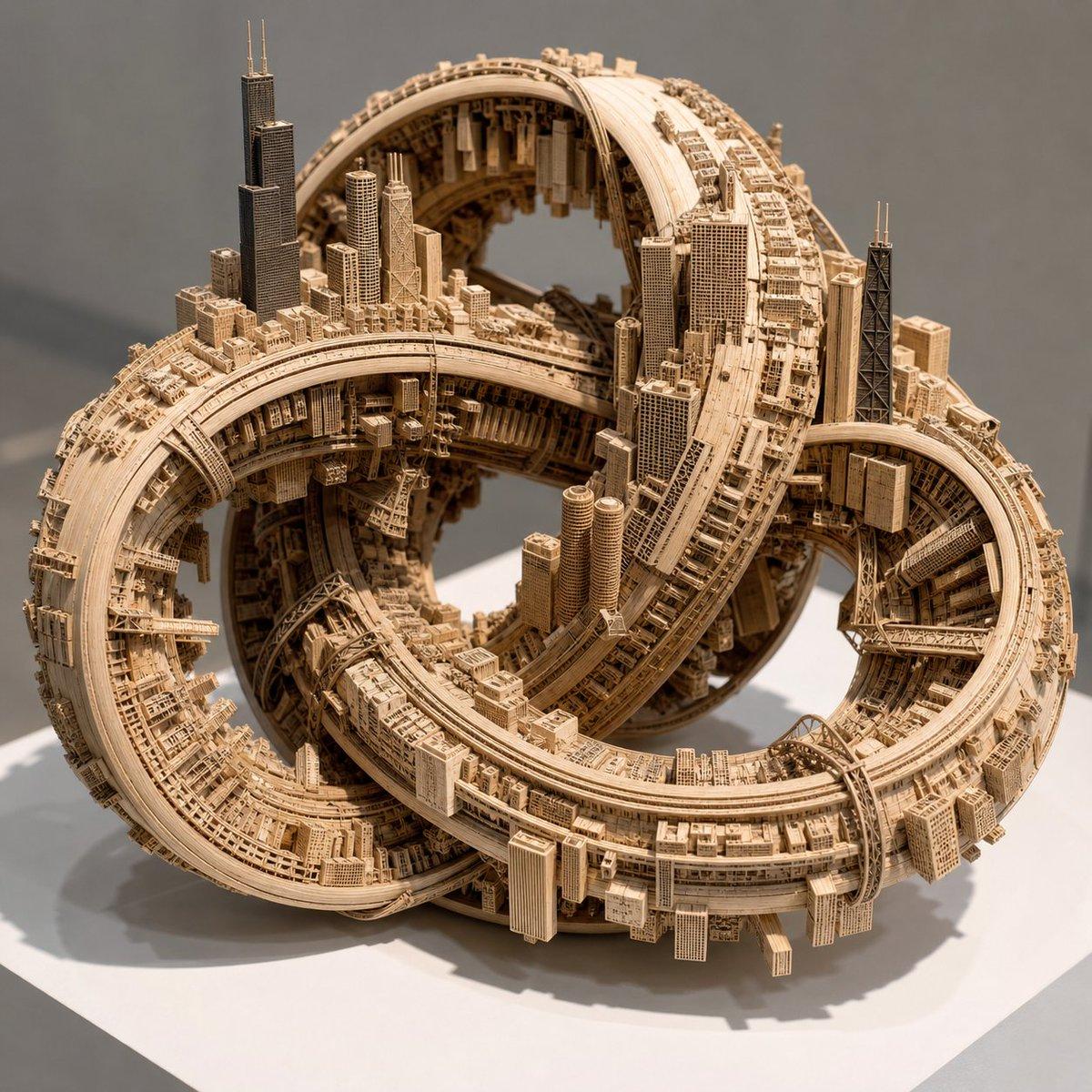 Impossible Wooden Chicago Knot City - AI image template preview