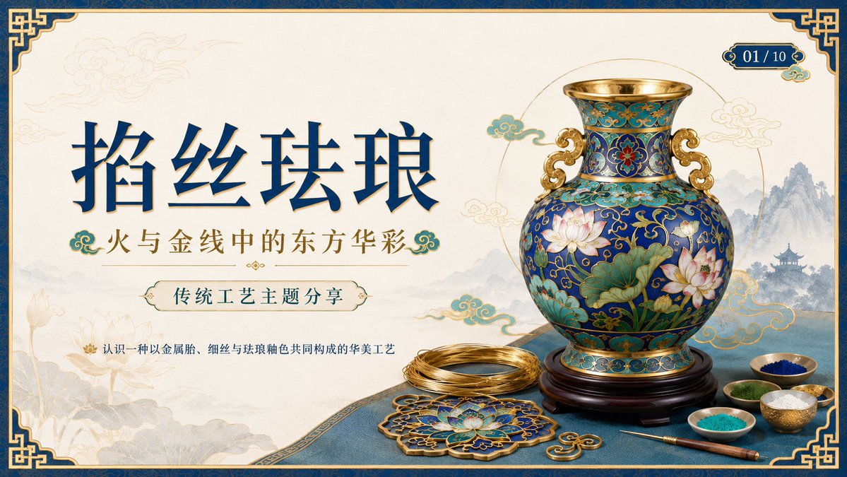 Cloisonné Craft PPT Cover - AI image template preview