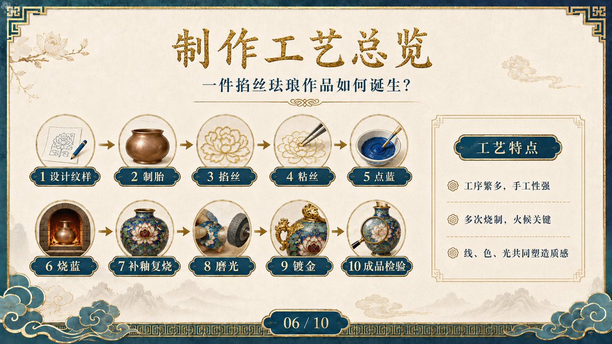 Cloisonné Craft Process PPT Slide - AI image template preview